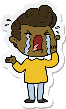 Bir insan tarafından çizilmiş ağlayan bir karikatür çıkartması.