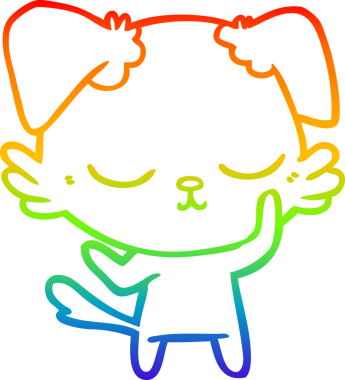 Gökkuşağı gradyan çizimi. Bir insan tarafından çizilmiş şirin bir köpek çizimi.