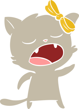 Bir insan tarafından miyavlanan düz renkli çizgi film kedisi.