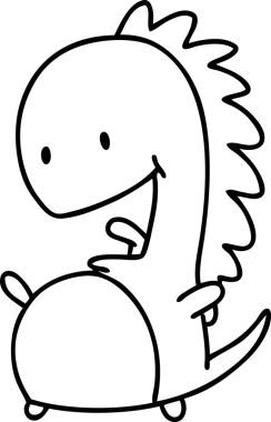 Bir insan tarafından çizilmiş mutlu bir dinozor çizgisi.