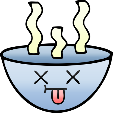 Bir insan tarafından çizilmiş sıcak çorbanın gölgeli karikatürü.