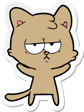 Bir insan tarafından çizilmiş sıkılmış çizgi film kedisinin çıkartması.