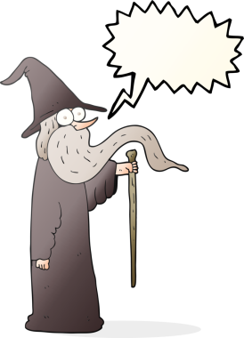 Bir insan tarafından çizilmiş serbest konuşma balonu karikatürü sihirbazı