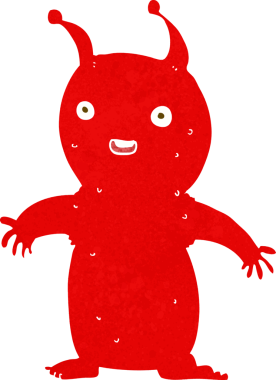 Bir insan tarafından çizilmiş mutlu küçük uzaylı çizgi filmi.