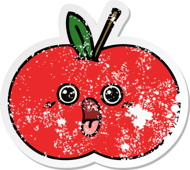 Bir insan tarafından çizilmiş kırmızı elma çizgi filminin sıkıntılı çıkartması.