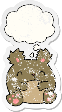 Düşünce baloncuğu olan çizgi film ayısı bir insan tarafından çizilmiş yıpranmış bir çıkartma.