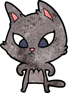 Bir insan tarafından çizilmiş kafası karışmış çizgi film kedisi.