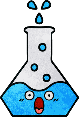 Bir insan tarafından çizilmiş bir bilim şişesinin retro grunge desen karikatürü.