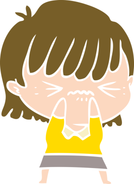 Bir insan tarafından çizilmiş düz renkli çizgi film kızı.