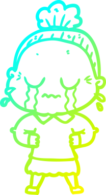 Bir insan tarafından çizilmiş ağlayan yaşlı bir kadının soğuk çizgi çizimi.