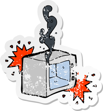 Bir insan tarafından çizilmiş mikro dalga fırında patlayan bir çizgi filmin gerilimli etiketi.