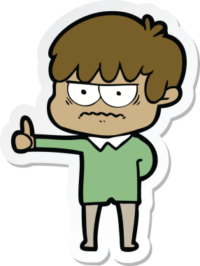 Bir insan tarafından çizilmiş kızgın bir çizgi film çocuğunun çıkartması.