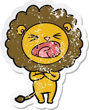 Bir insan tarafından çizilmiş karikatür aslanının sıkıntılı çıkartması.