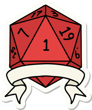 Bir insan tarafından çizilmiş doğal bir d20 zar etiketi.