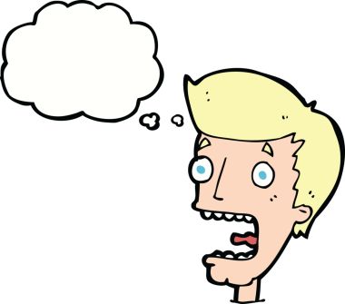 Bir insan tarafından çizilmiş düşünce baloncuğuyla dehşete düşmüş bir adam.