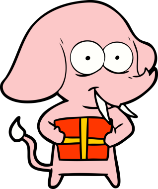 Bir insan tarafından çizilmiş mutlu bir çizgi film fili.