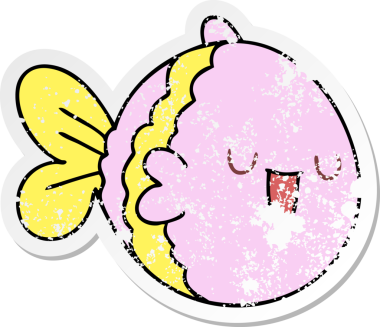 Bir insan tarafından çizilmiş garip bir el çizilmiş karikatür balığının sıkıntılı çıkartması