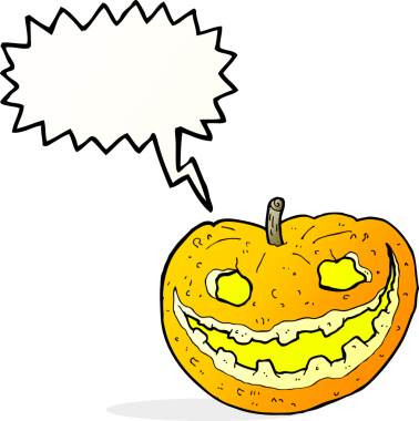 Bir insan tarafından çizilmiş konuşma baloncuklu garip balkabağı.