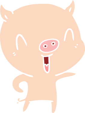 Bir insan tarafından çizilmiş mutlu düz renkli çizgi film domuzu