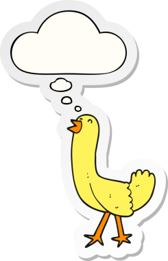 Düşünce baloncuğu insan tarafından çizilmiş bir çıkartma olan çizgi film kuşu.