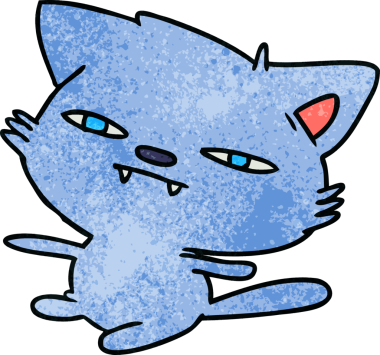 Bir insan tarafından çizilmiş kawaii kedisinin el yazısıyla çizilmiş çizgi filmi.