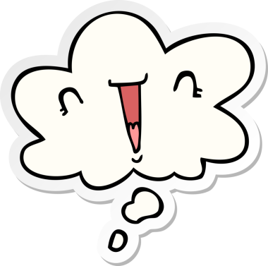 Düşünce baloncuğu olan sevimli çizgi film yüzü bir insan tarafından çizilmiş çıkartma gibi.