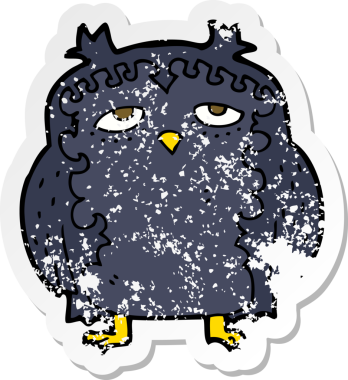 Bir insan tarafından çizilmiş eski bilge baykuşun depresif çıkartması.