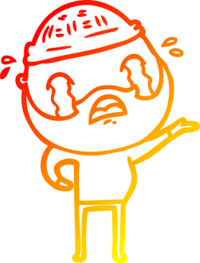 Bir insan tarafından çizilmiş ağlayan sakallı bir adamın sıcak çizgi çizimi.