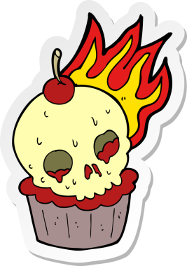 Bir insanın çizdiği cadılar bayramı pastasının çıkartması.