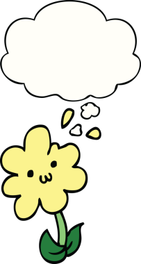 Bir insan tarafından çizilmiş düşünce baloncuklu karikatür çiçeği