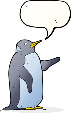 Bir insan tarafından çizilmiş konuşma balonu olan penguen çizgi filmi.