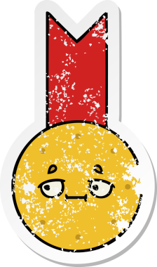 Bir insan tarafından çizilmiş şirin bir altın madalyanın sıkıntılı çıkartması.