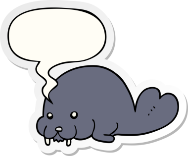 Bir insan tarafından çizilmiş baloncuk çıkartmalı şirin bir mors.