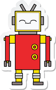 Bir insan tarafından çizilmiş şirin çizgi film robotunun çıkartması.