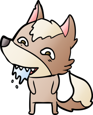 Bir insan tarafından çizilmiş aç kurt çizgi filmi.