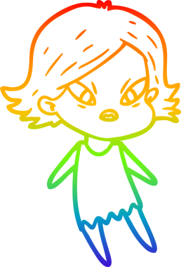 Çizgi film çizen gökkuşağı gradyanı bir insan tarafından çizilmiş stresli kadın.