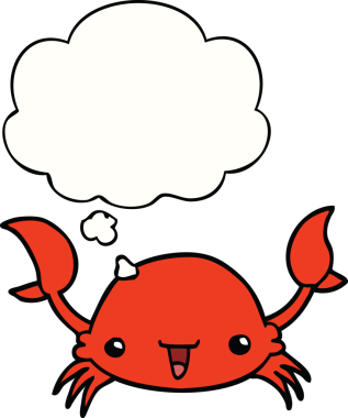 Bir insan tarafından çizilmiş düşünce baloncuklu yengeç.