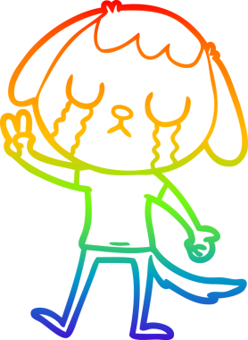 Gökkuşağı gradyan çizimi bir insan tarafından çizilmiş şirin bir çizgi köpeğin ağlaması.