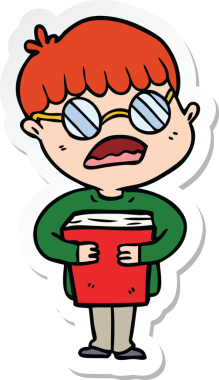 Bir insan tarafından çizilmiş gözlük takan çizgi film karakterinin çıkartması.