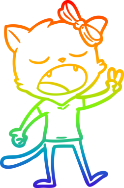 gökkuşağı gradyan çizgi çizimi bir insan tarafından çizilmiş esneyen kedi