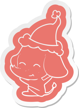 Bir insan tarafından çizilmiş Noel Baba şapkası giyen bir filin komik çizgi film çıkartması.