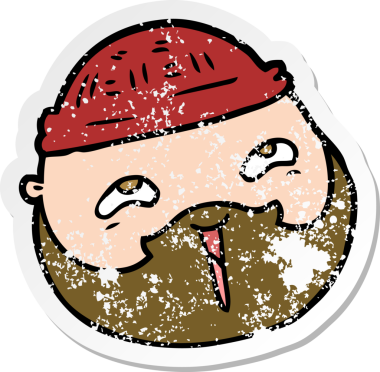 Bir insan tarafından çizilmiş sakallı, karikatür erkek yüzü.