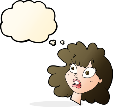 Bir insan tarafından çizilen düşünce baloncuğuyla kadın yüzü şok edildi.