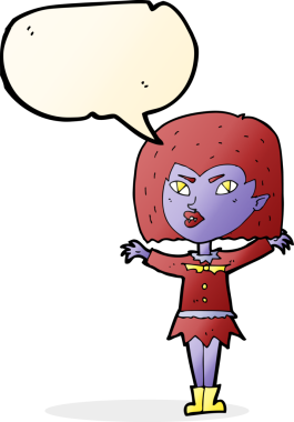 Bir insan tarafından çizilmiş konuşma balonu olan vampir kız.