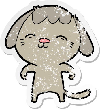 Bir insan tarafından çizilmiş mutlu çizgi film köpeğinin sıkıntılı çıkartması.