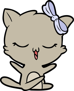 Bir insan tarafından çizilmiş kafasında yay olan çizgi film kedisi.