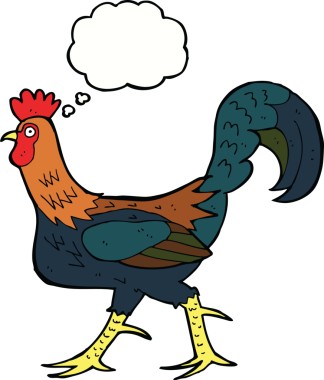 Bir insan tarafından çizilmiş düşünce balonlu horoz çizgi filmi.