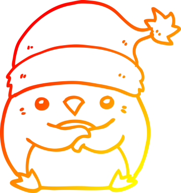 Bir insan tarafından çizilmiş Noel şapkası giyen sevimli bir penguen çizimi.