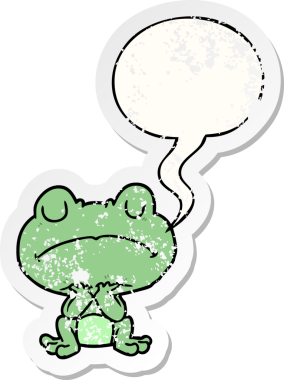 Karikatür kurbağası sabırla konuşma baloncuğuyla bekliyor.