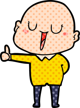 Bir insan tarafından çizilmiş mutlu, kel adam.